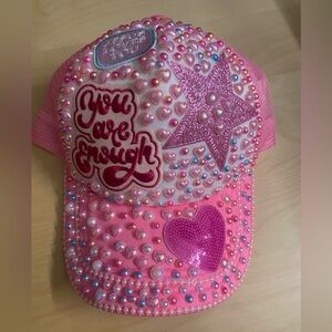 Pink Embellished Cap with Heart and Star Design